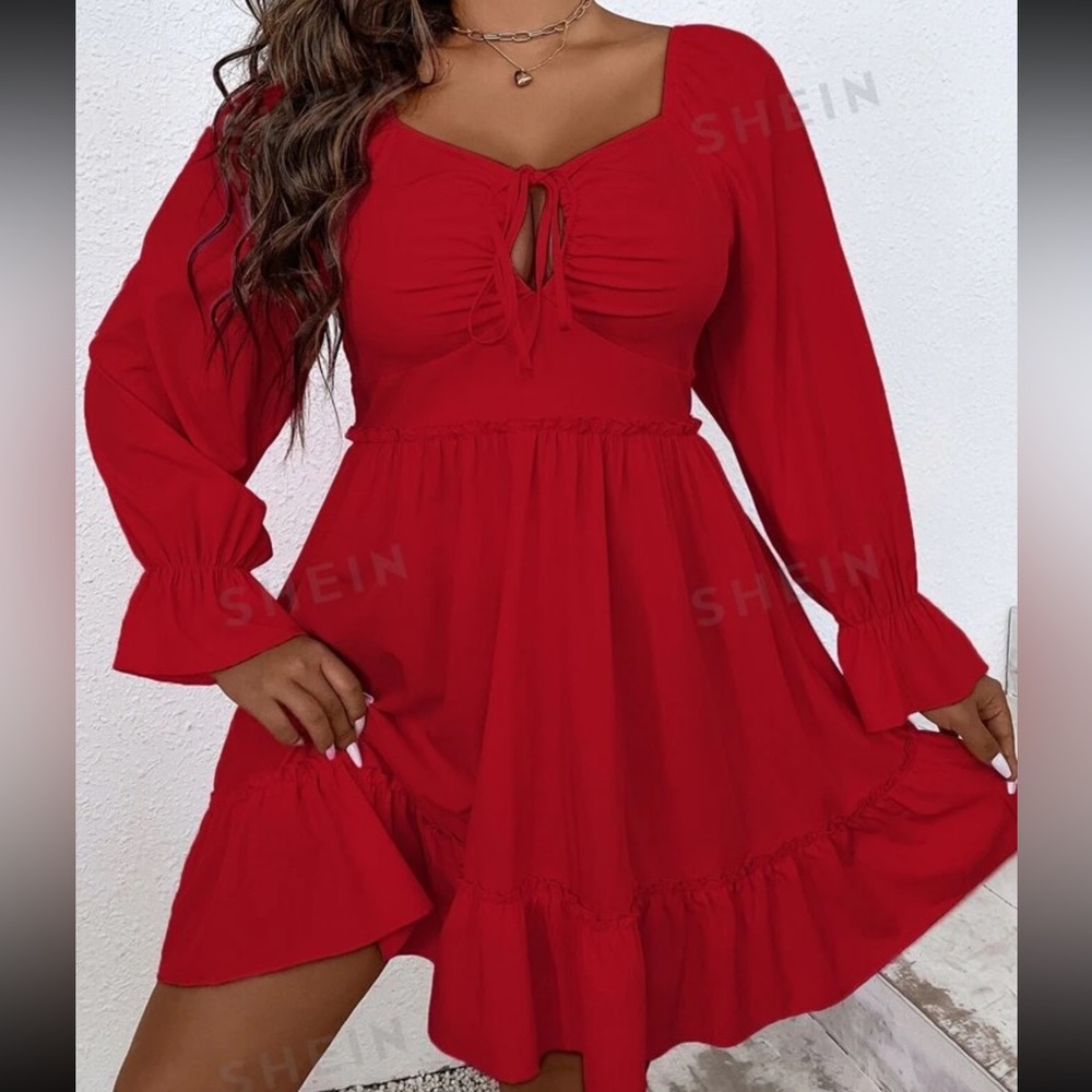 SHEIN Red Ruffle Hem Dress 2x NWOT